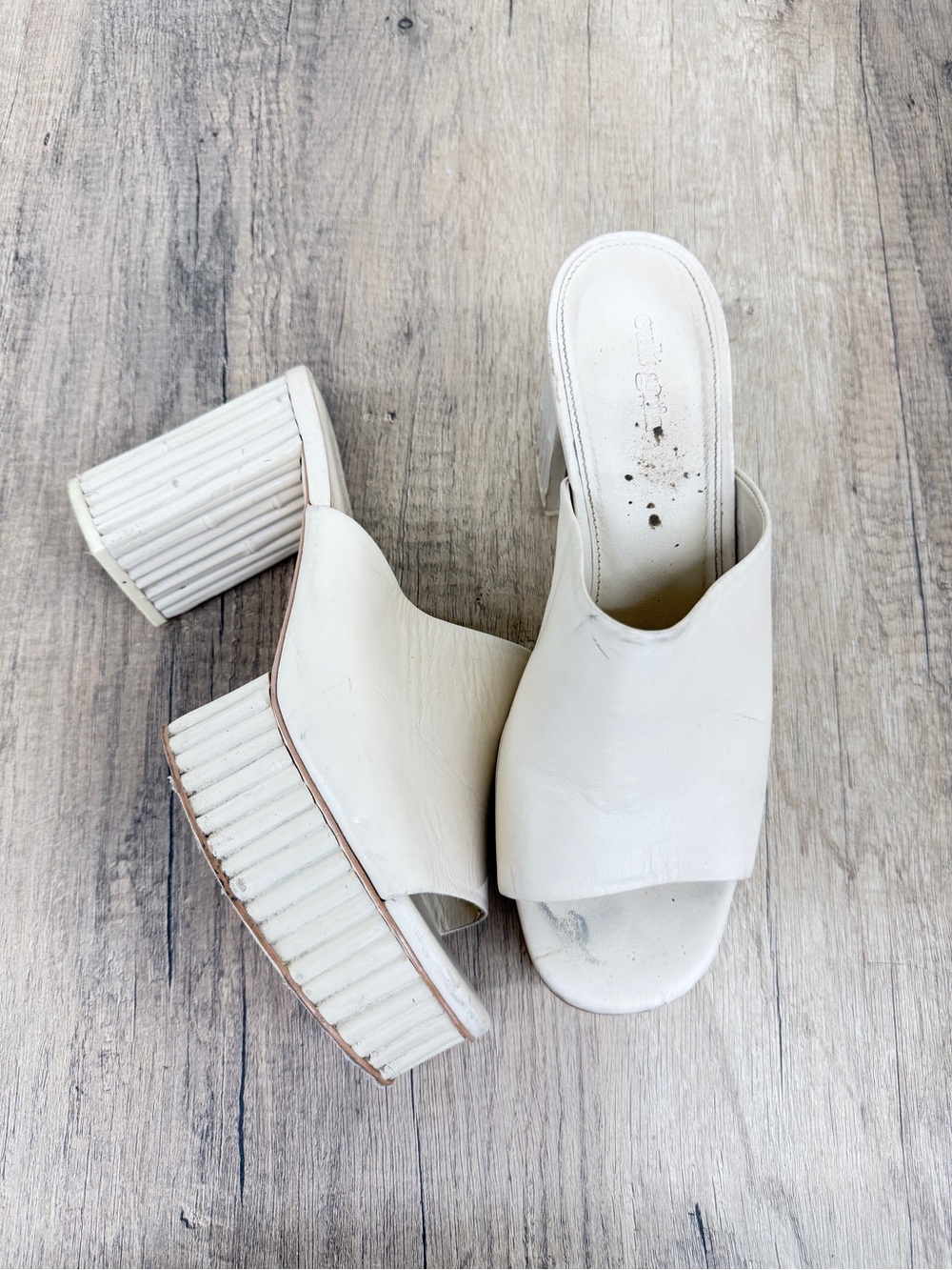 cult gaia‎ Cream Ribbed Platform Open-Toe Mules